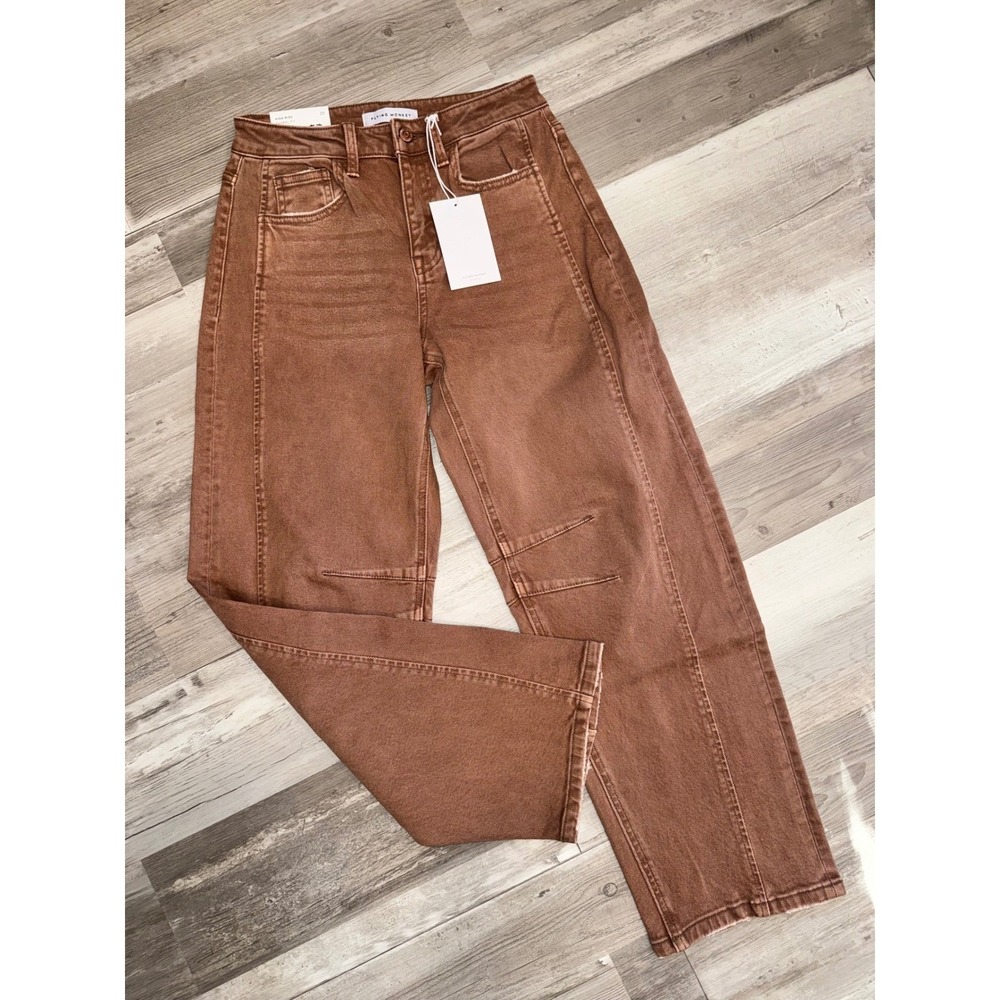 Flying Monkey Barrel Fit Jeans Women Rust Brown High Rise Seamed Size 25 NEW A